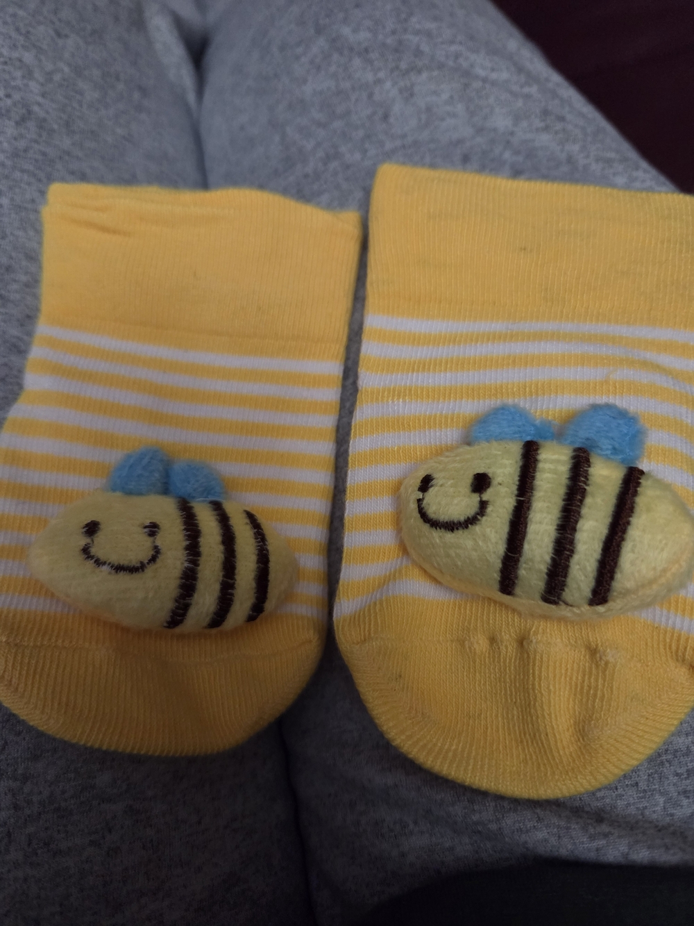 Cute Yellow Striped Baby Socks with Bee Applique NWOT